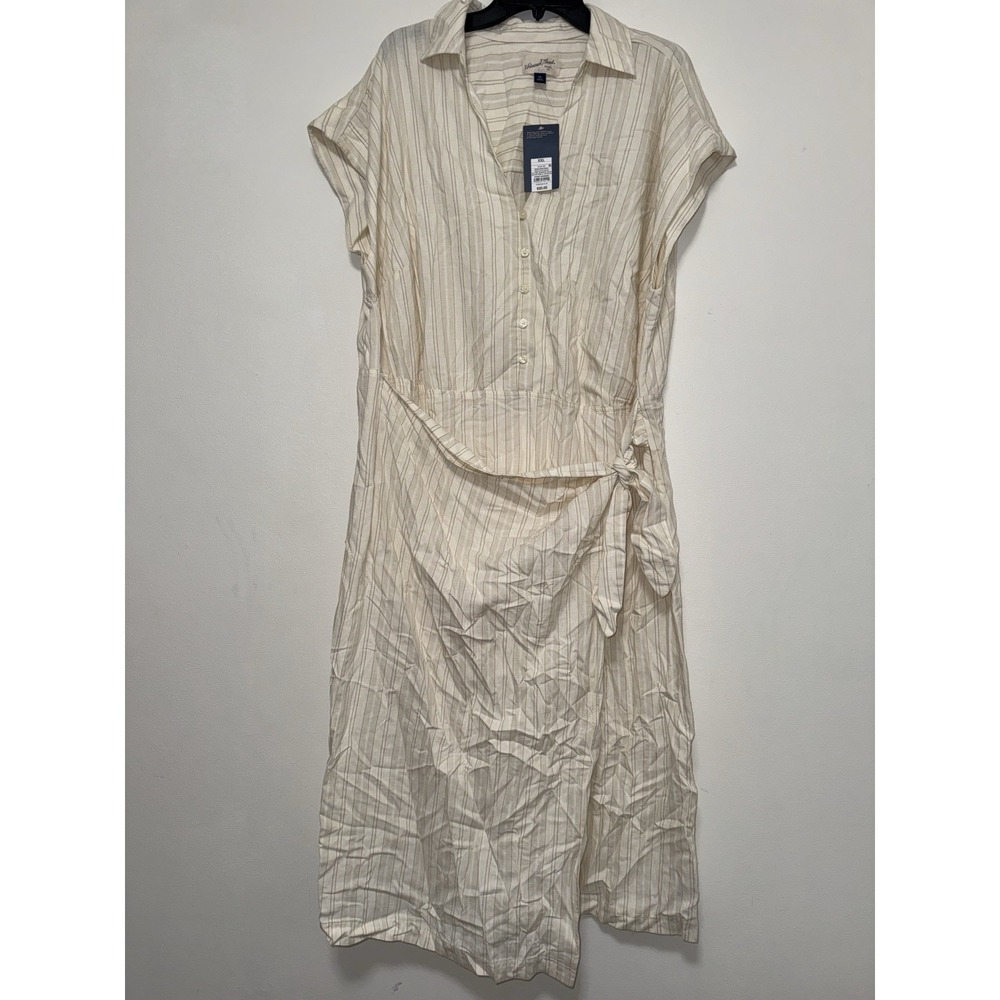 Universal Thread™ Short Sleeve Wrap Waist Midi Shirtdress Cream Striped XL - Picture 5 of 14